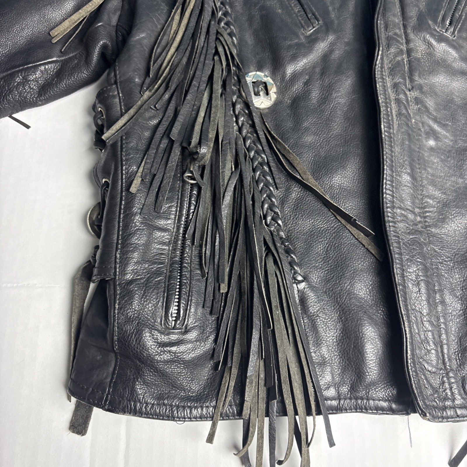 Vintage MOB Women Size 42 Jacket Genuine Leather Fringe Biker Motorcycle