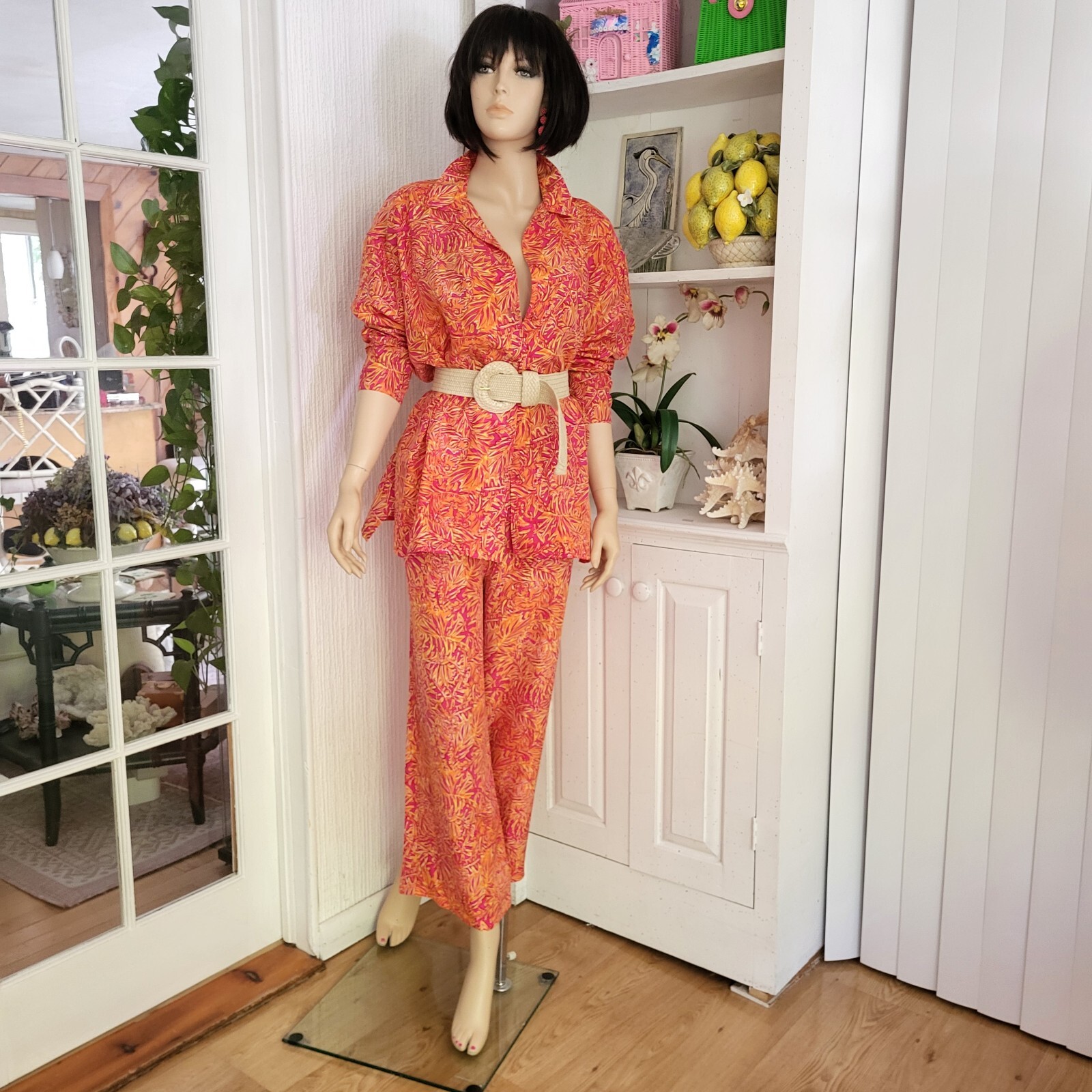 Vintage Lilly Pulitzer Silk 2 Peice Blouse and Pants Set White Label Size M/L