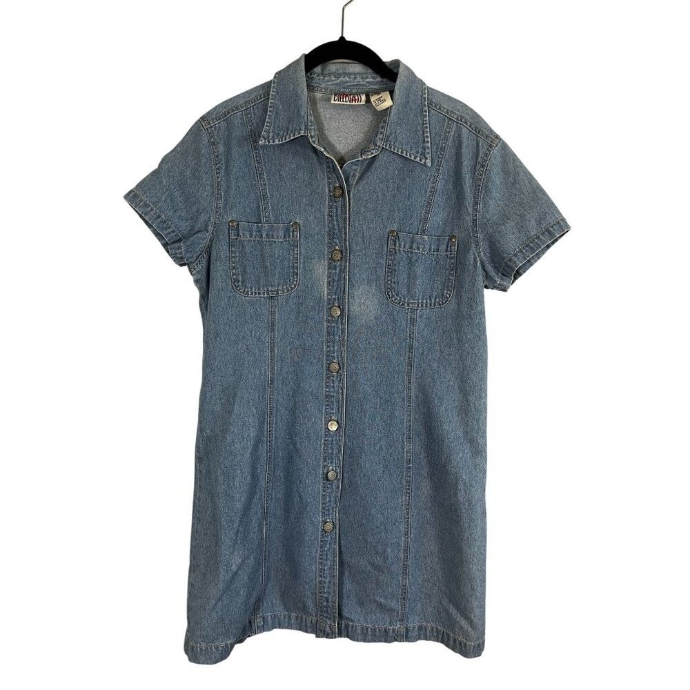 Vintage Denim Jean Shirt Dress Blue 12P Western Cowgirl Retro 90s Festival 80s