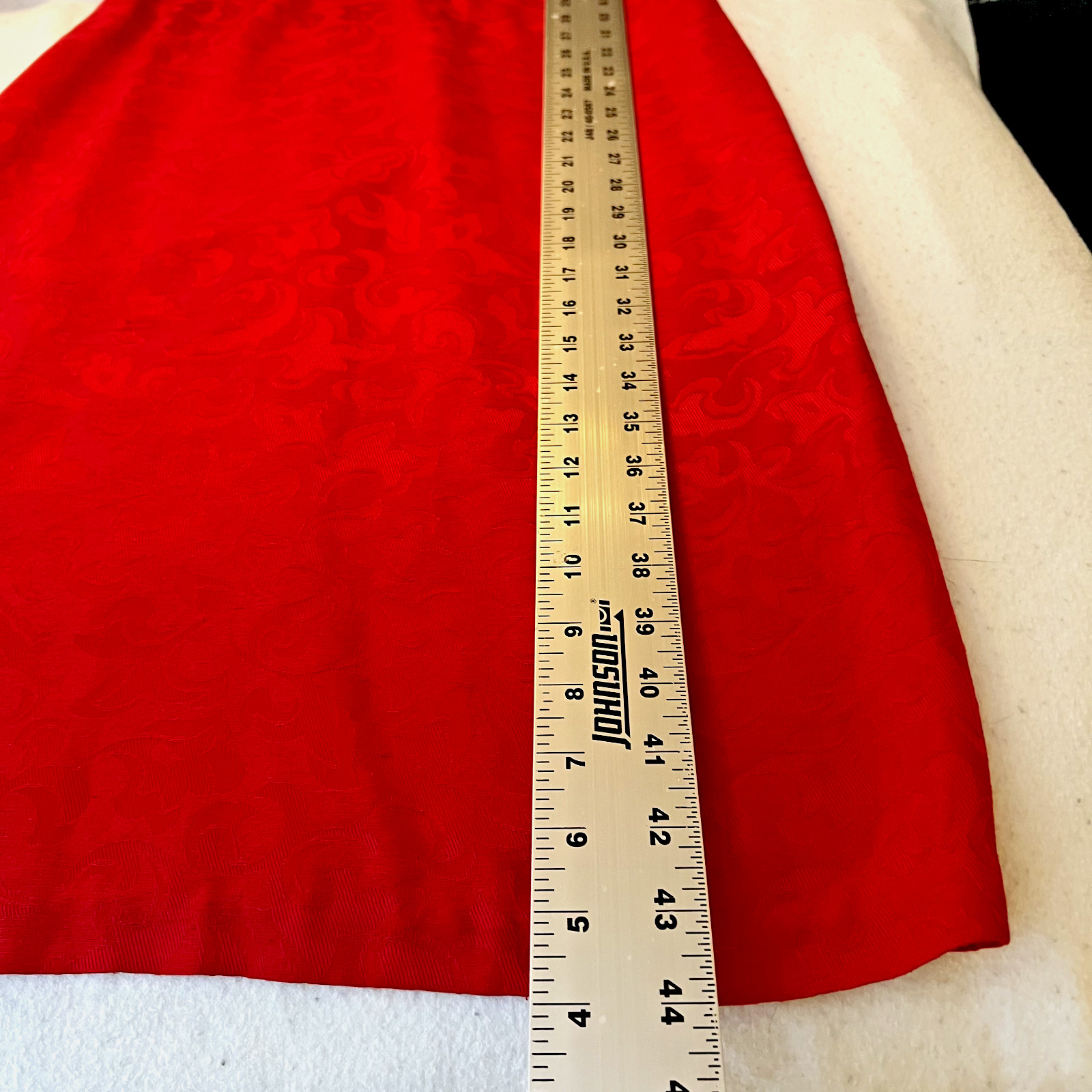 Hasting Smith Vtg Silk Dress 12 Red Jacquard Shoulder Pads 90’s Christmas Party