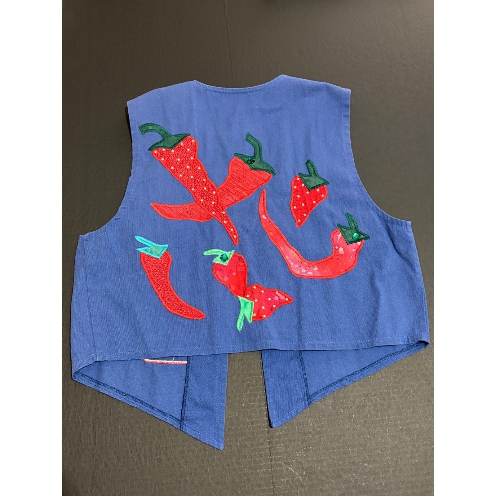 Vtg Alfredo’s Wife S 2 Pc Vest Wide Leg Pants Chili Pepper Appliqué Southwest