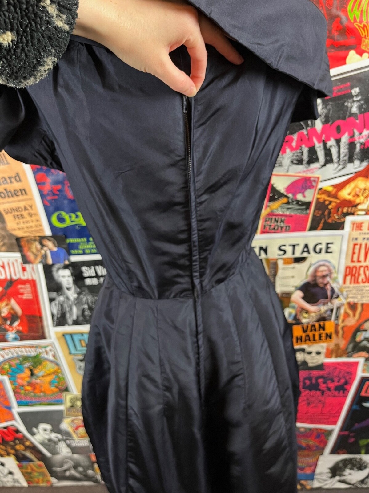Vintage 50s Navy Blue Taffeta Cocktail Swing Dress Womens Size 2 XS Retro