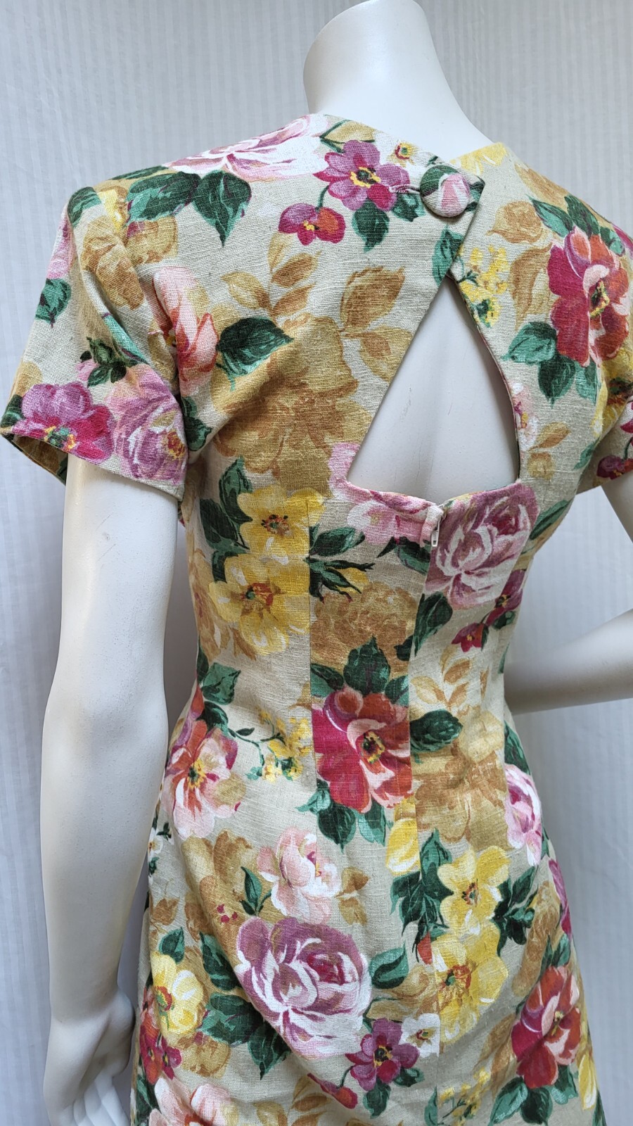 Vintage 80/90’s Casual Corner Floral Cotton Flax Dress – Size M – EUC