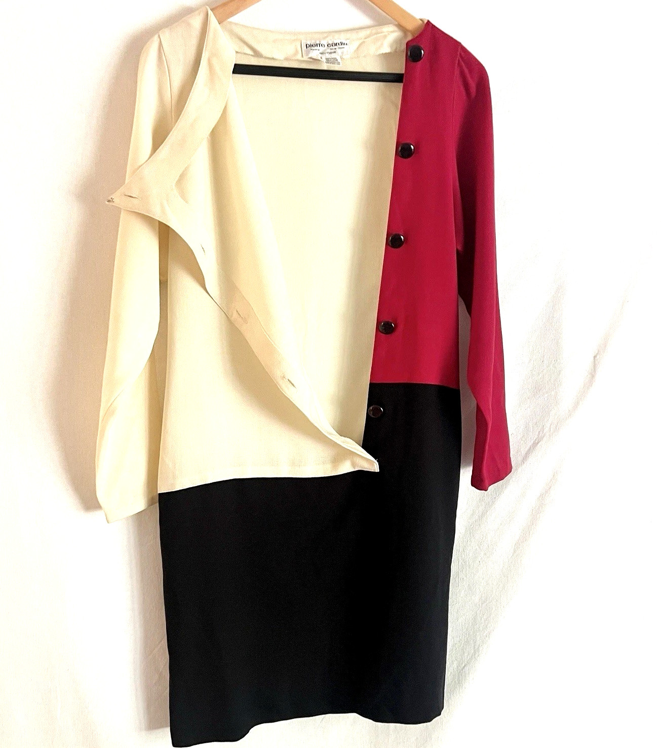 60s Mod Pierre Cardin Mini Dress Color block Red Black Ivory Asymmetrical Front