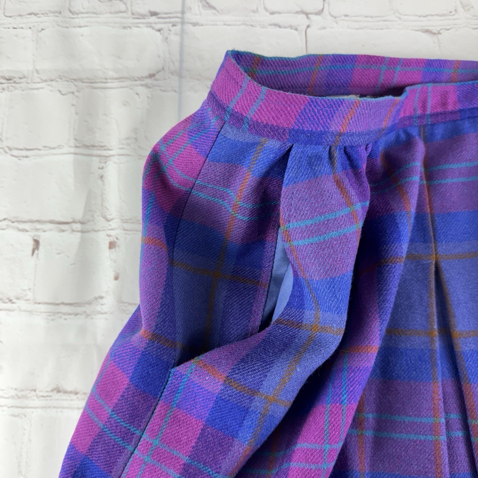 Vintage Pendleton Purple Plaid 100% Virgin Wool Made in USA Midi Skirt Size 10