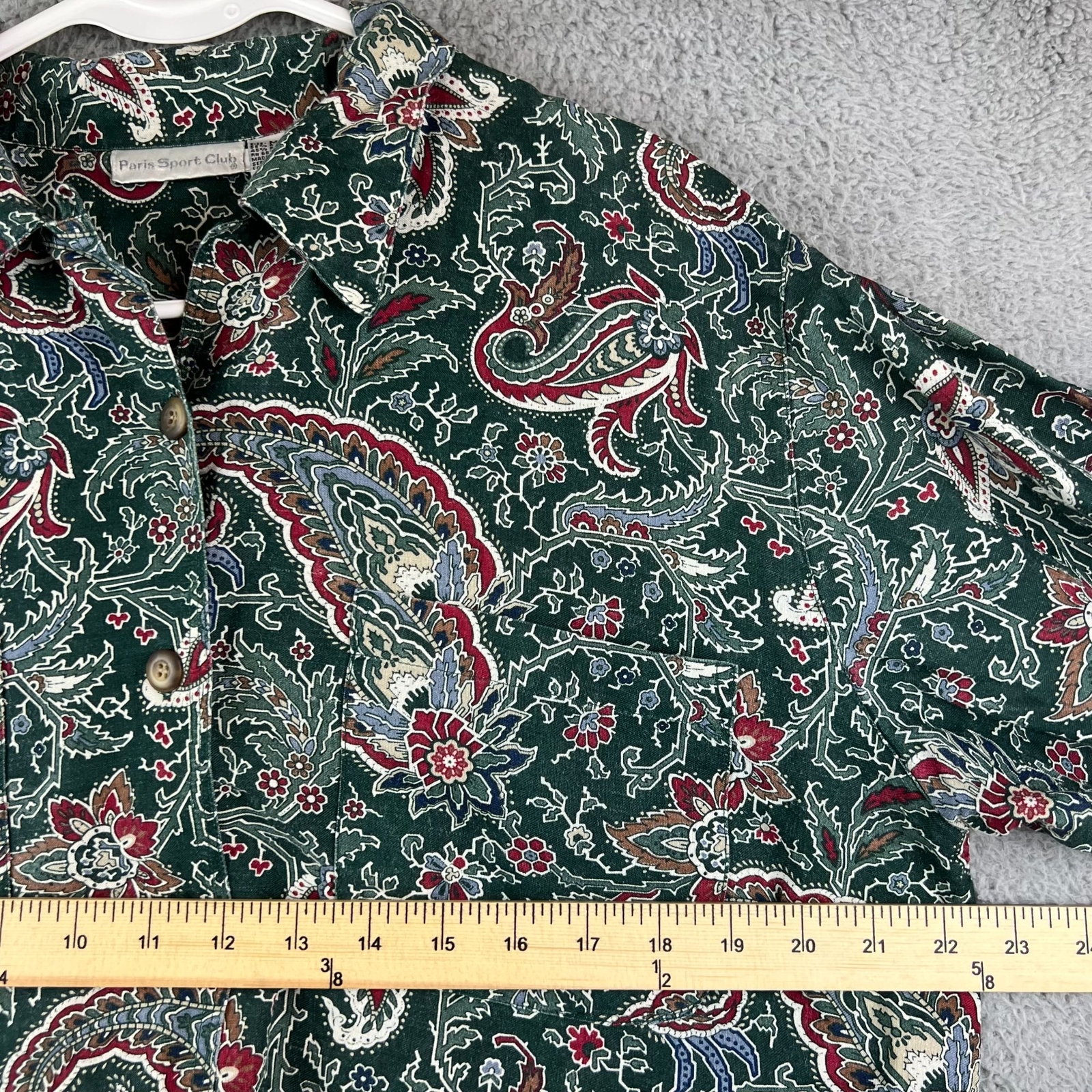 Vintage 80’s Paris Sport Club Women’s parsley Floral Camp Shirt Sz Medium