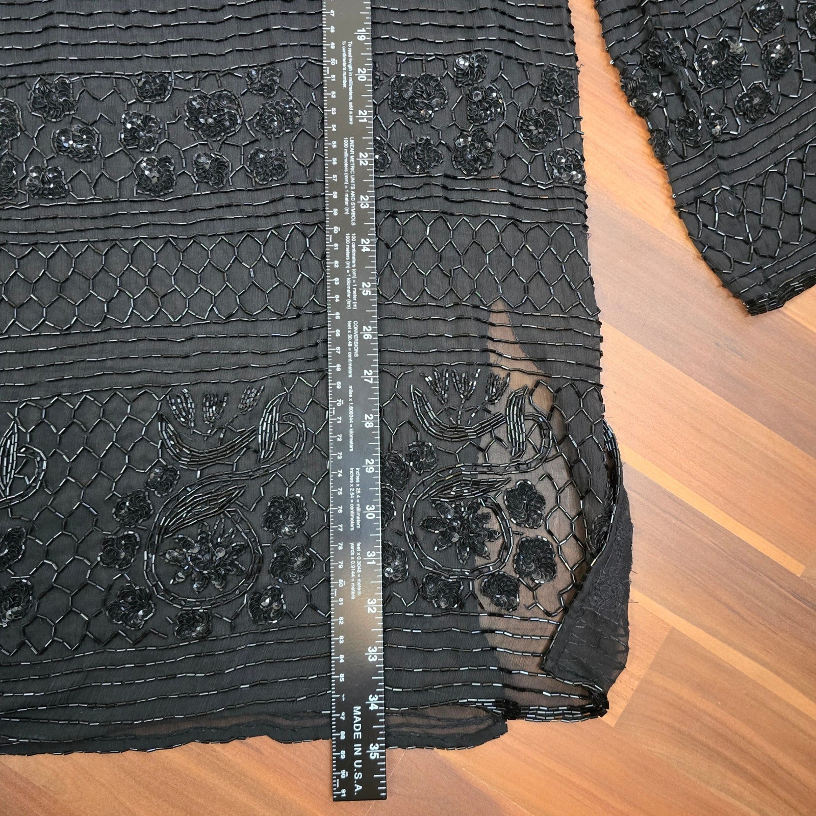 Vintage Adrianna Papell Evening Silk Beaded Sequined Top Tunic Sheer Black XL