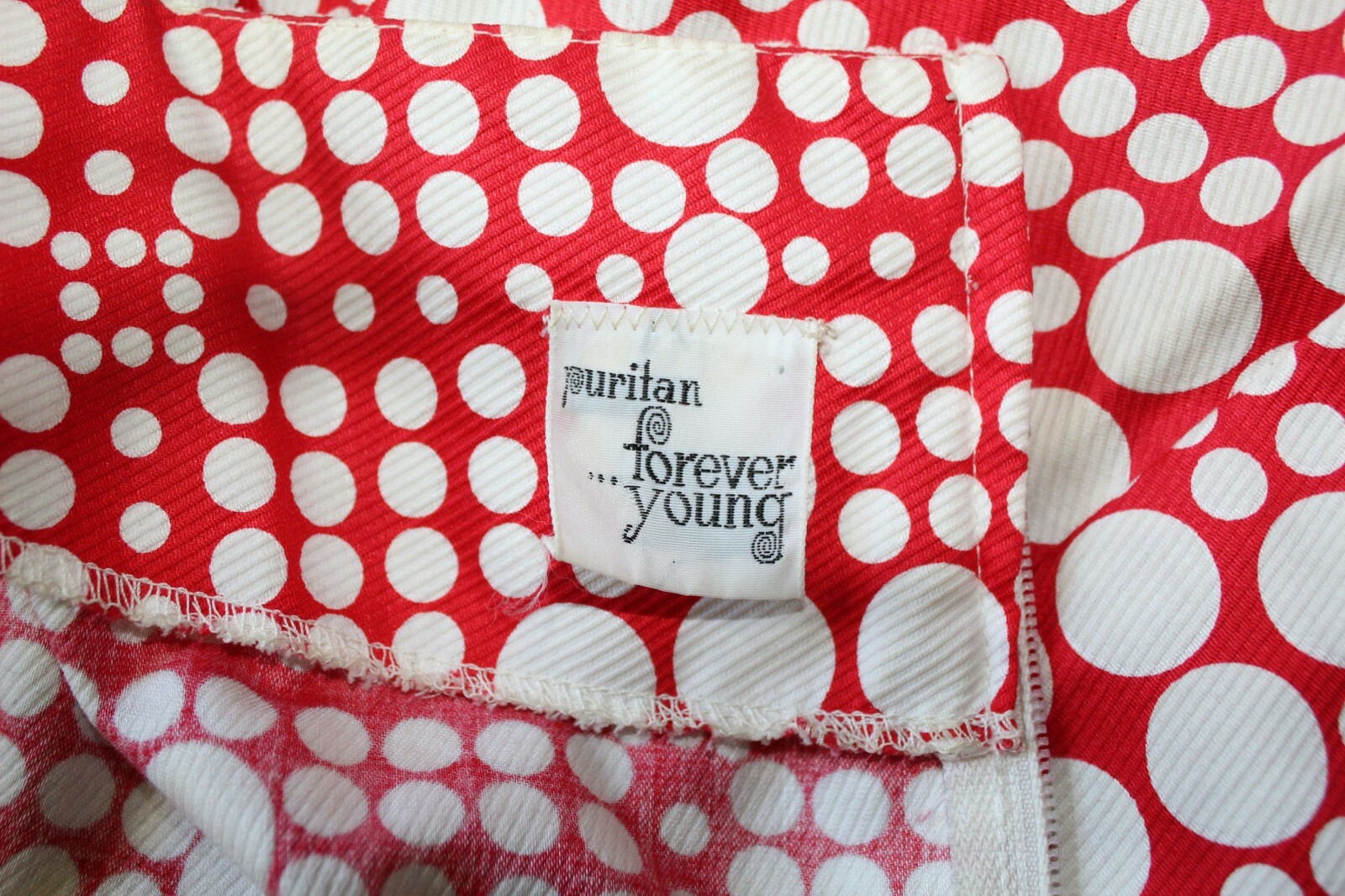 M Vintage 70s Maxi Prom Dress A Line Red White Polka Dot SS Puritan Juniors