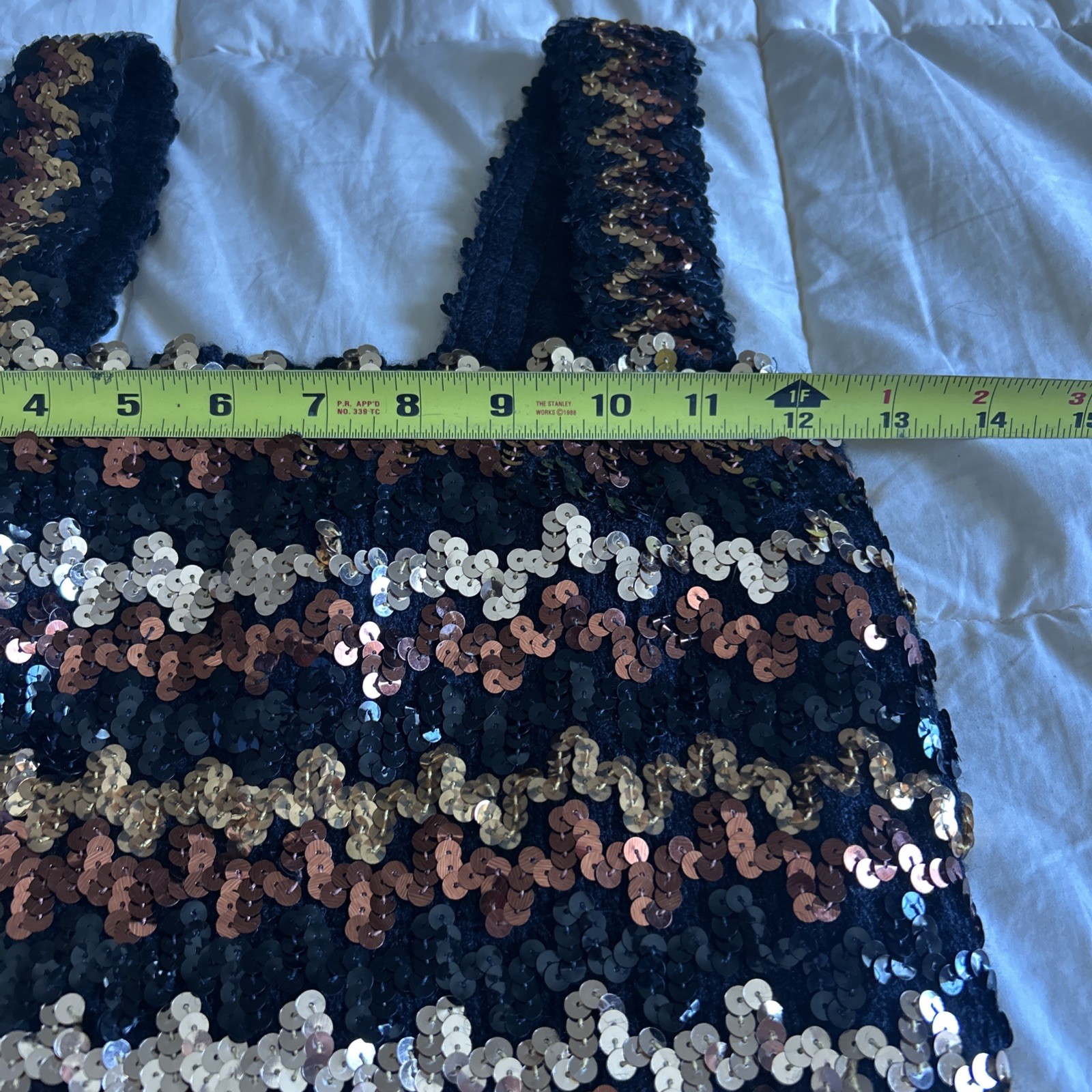Vintage Sequin Top Cropped Black Brown Gold Small