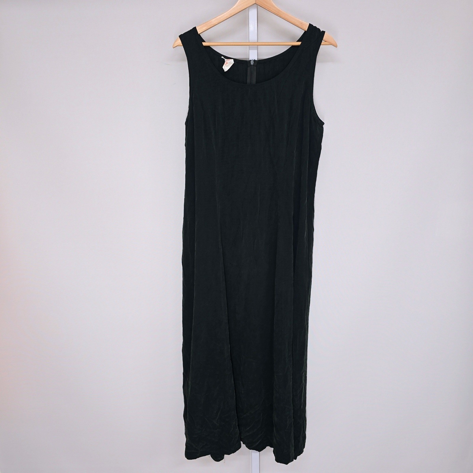 Vintage Dark Green Rayon Textured Sleeveless Maxi Dress Size 14 Made in USA