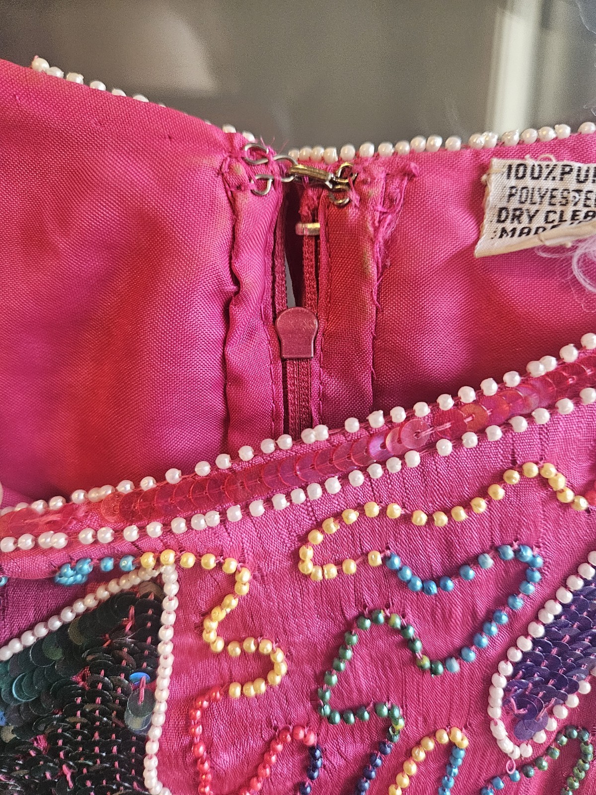 Vintage 80s Flapper 100% Silk Funky Beaded Whimsical Retro Large Sequin Dress
