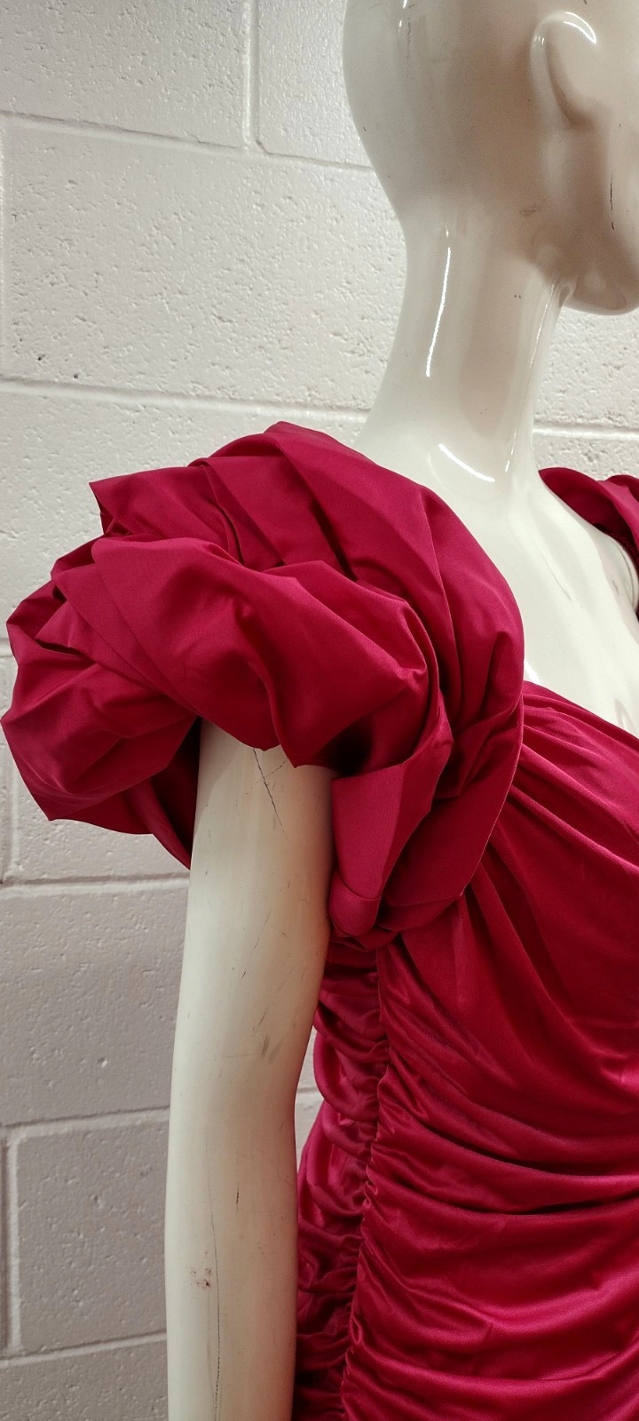 80s Couture Dress Pink Fuchsia Balloon Sleeve Rhinestone Buttons SAMIR 80s M