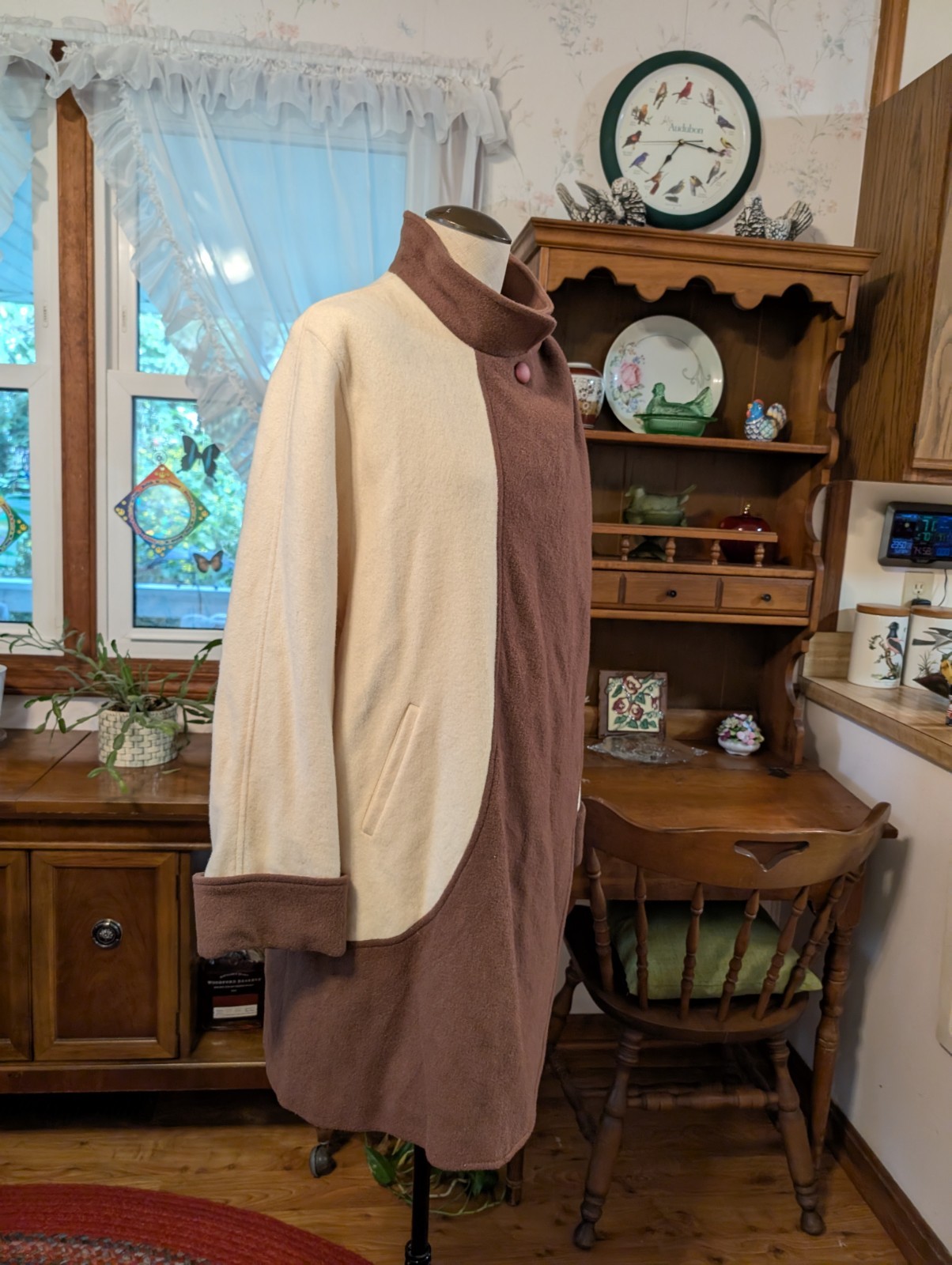 (m) SWINGING! 1960s Wool Swing Wrap Coat WINKELMAN’S Ivory Brown WOOL Vintage