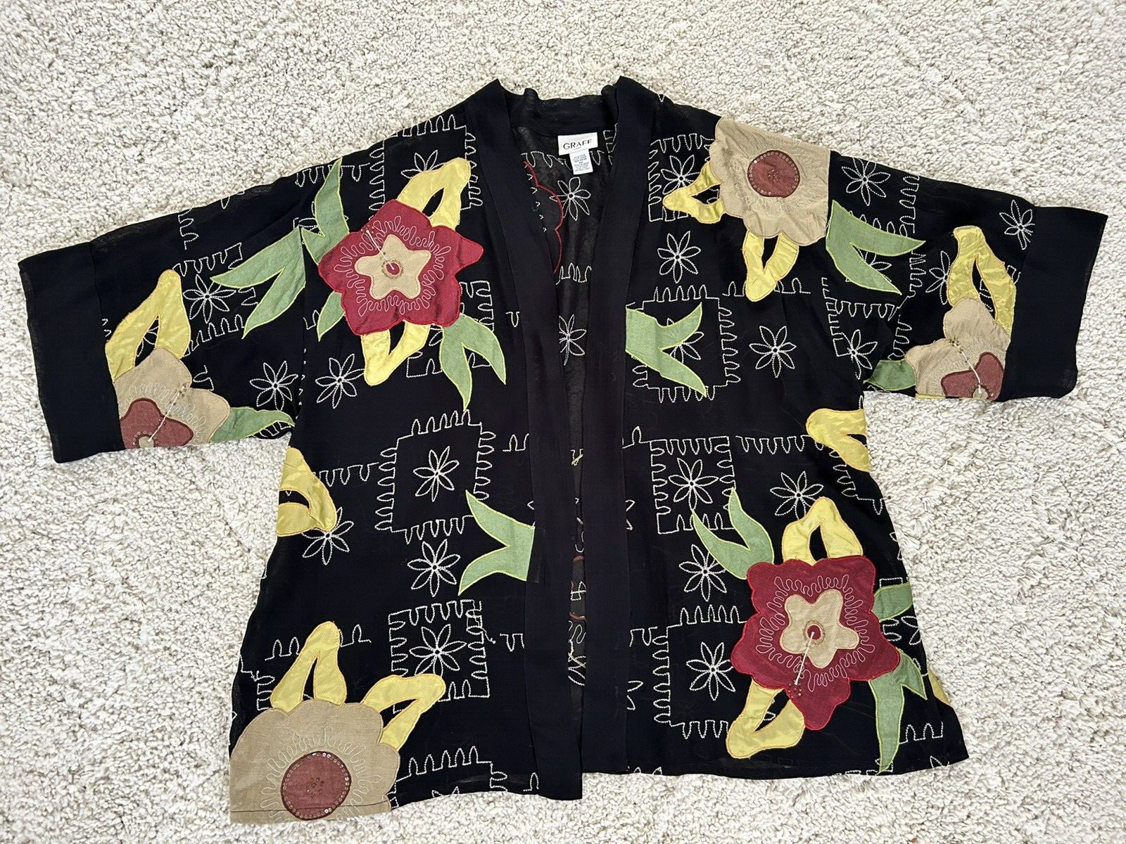 Vintage Retro Graff California Wear Women’s Open Sz 3X Cardigan Embroidered Bead