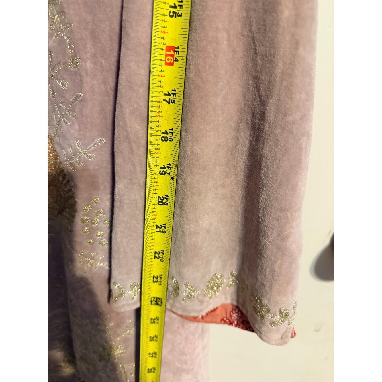 Embroidered Velvet Duster Jacket 2X Dusty Mauve Silver Floral Boho Cottagecore