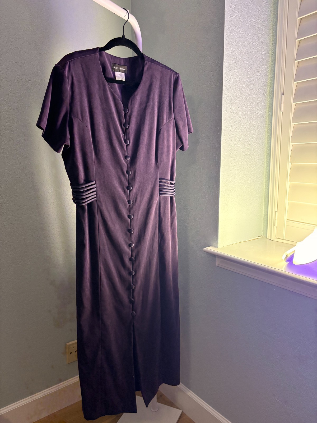 Vintage 90s Purple Suede Button Front Pencil Midi Dress Duster Kari’s Place 18