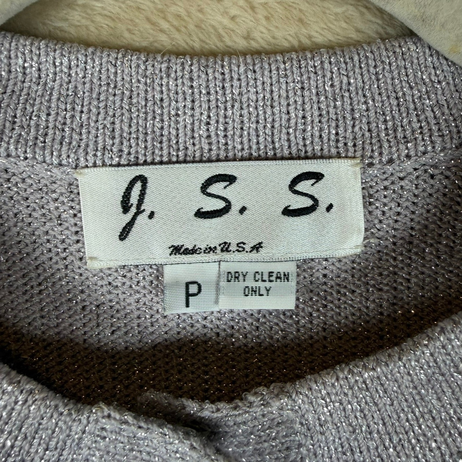 J.S.S. Vintage Women Metallic Knit Pant Suit Silver Wool Blend Rhinestone Petite