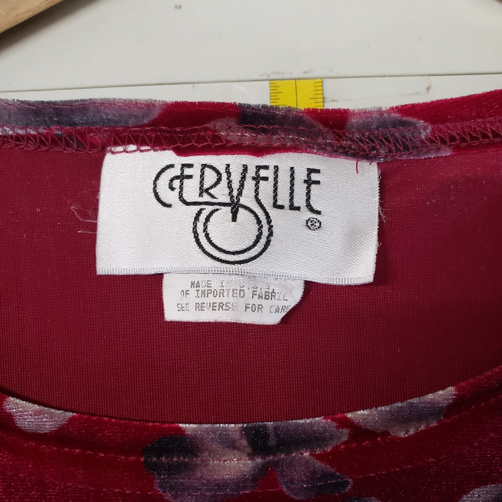 Cervelle Velvet Floral Top Womens Size S Red Vintage 90s Long Sleeve Tunic Boho