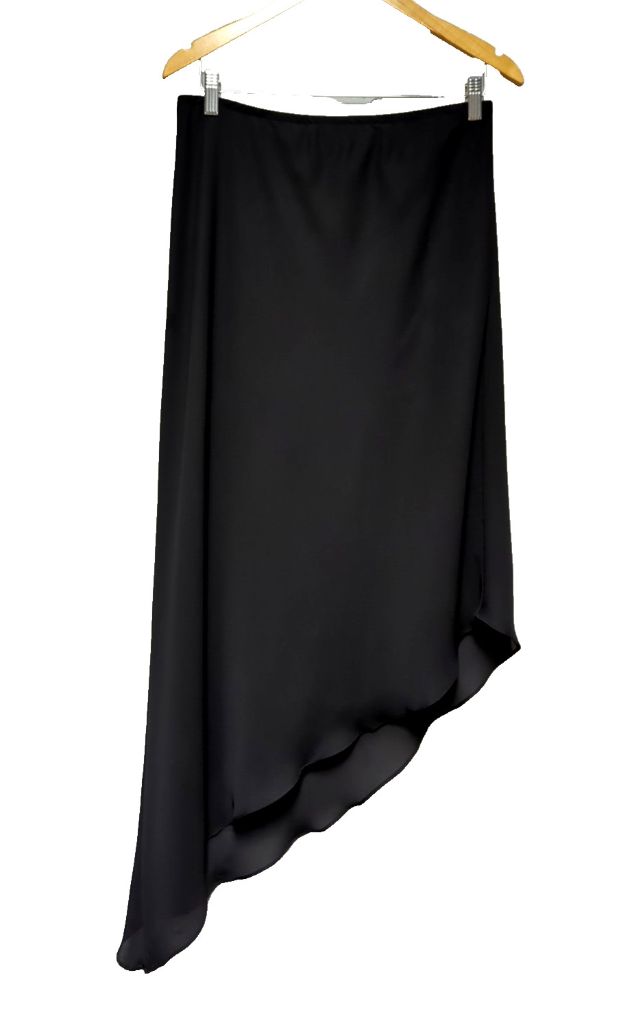 Vintage Y2K Midi Skirt Asymetric Black Chiffon Pull On Size L Fairy Grunge