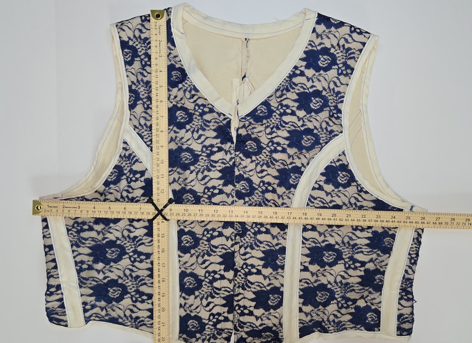 Vintage Blue Lace Corset Vest Top Lace Up Back Renaissance Costume Women’s Sz L