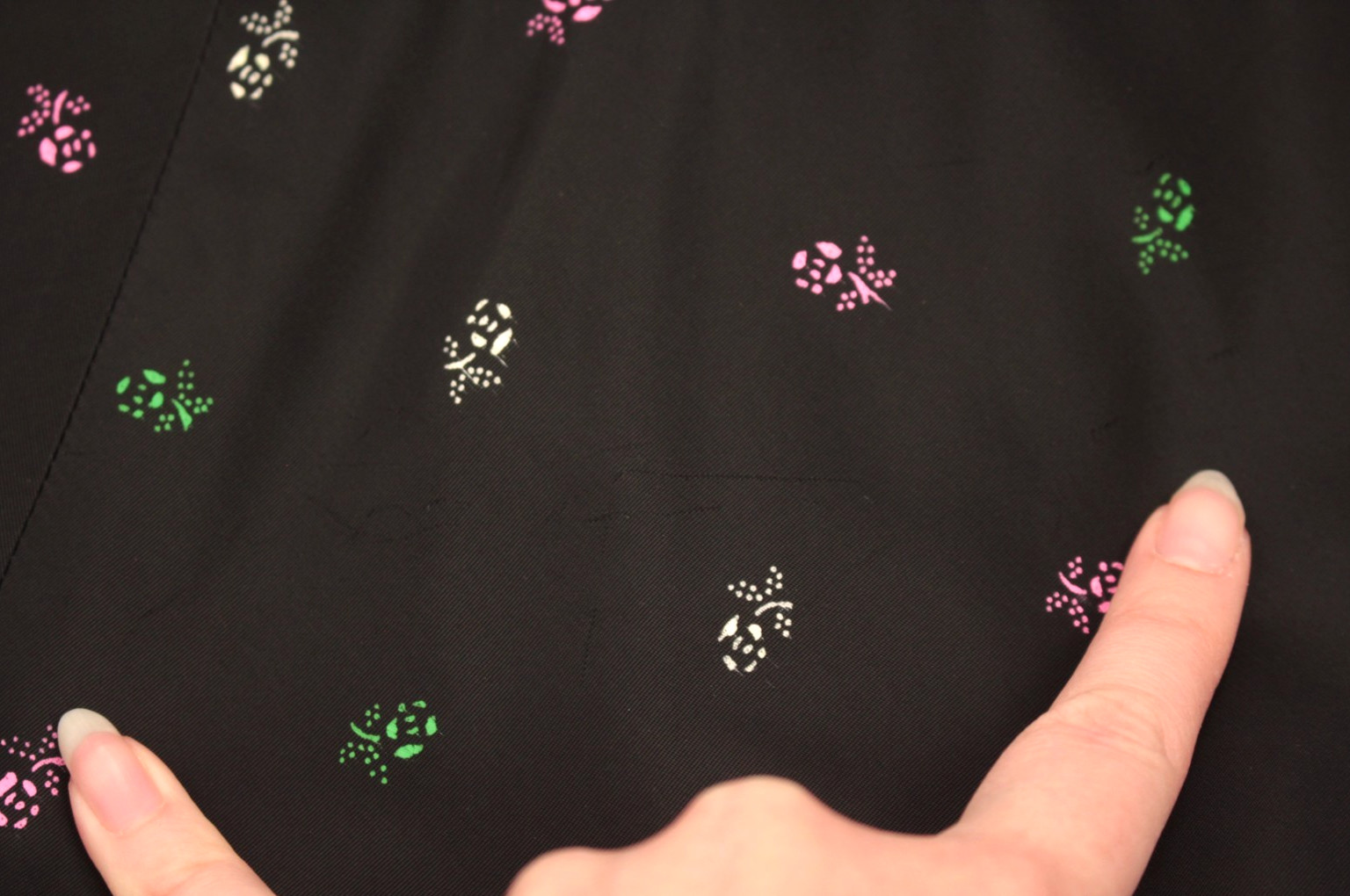 VTG Women’s 50s Black W/ Multi Color Floral Print Taffeta Swing Dress S/M 1950s