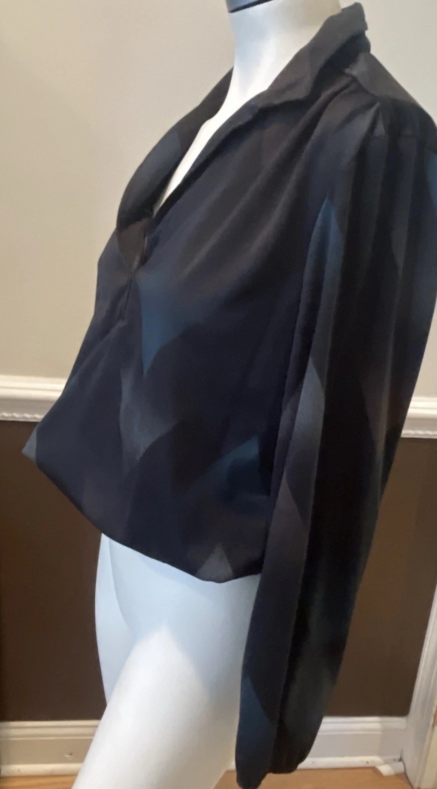 Vintage 60s-70s Women’s LEO PALEY NY Long Sleeve Blouson Blouse Size 12 Black