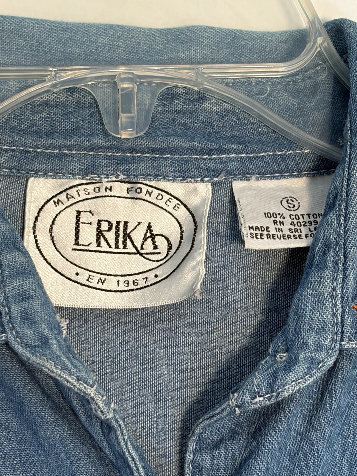 Vintage 80s 90s Erika Womens Blue Denim Southwestern Cowgirl Embroidered Shirt S