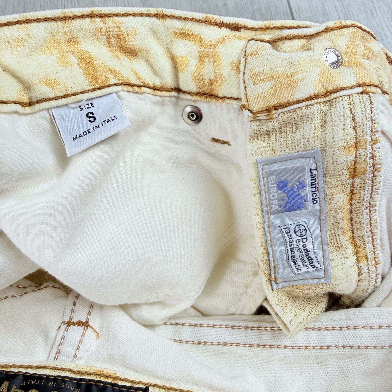 Vintage Roberto Cavalli 90s Funky Sand Blasted Denim Shimmer Jeans Small Italy