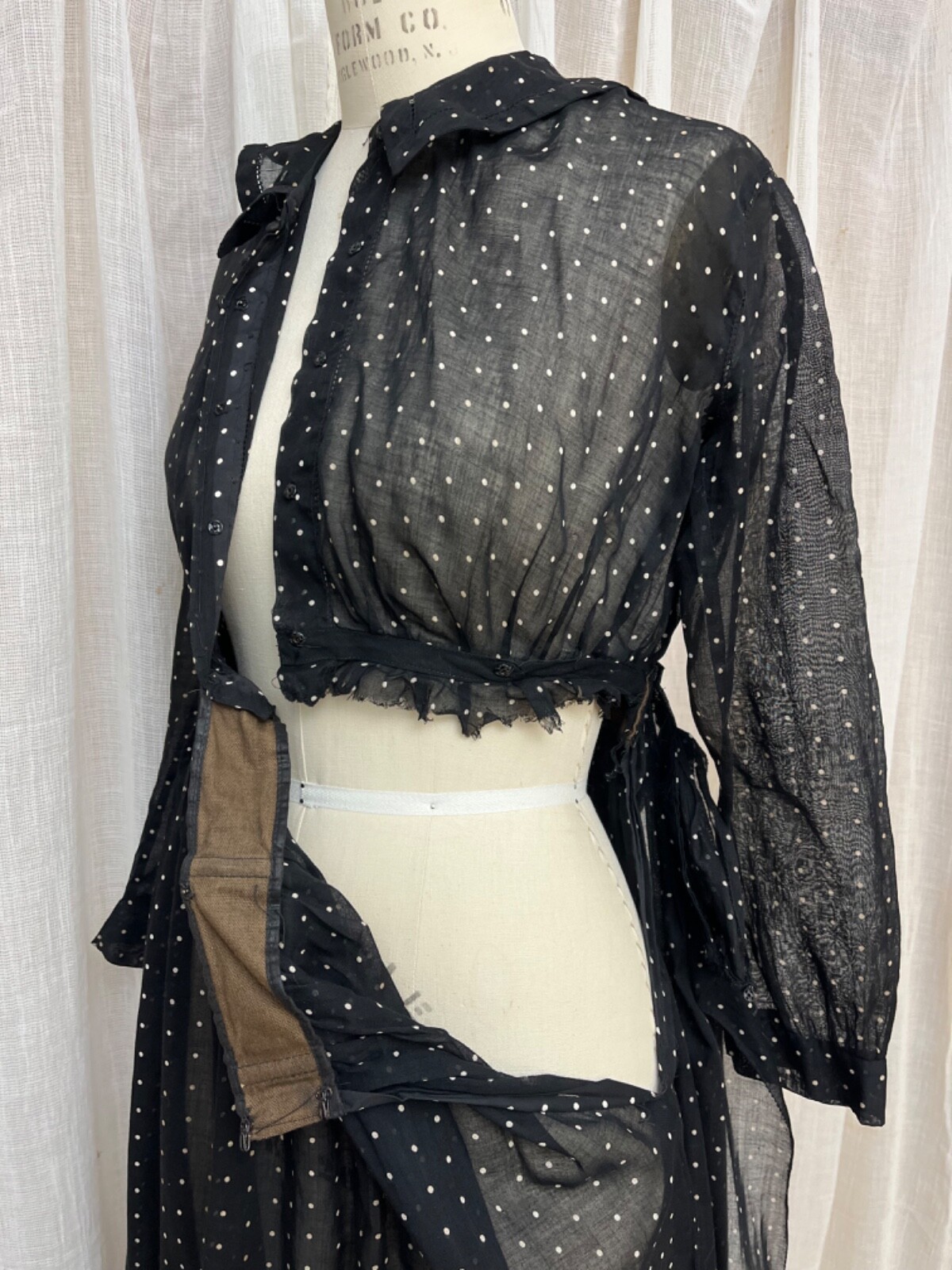 Victorian Edwardian Lawn Voile Dress Sheer Tiny Dot Cotton Tea Mourning Goth XS