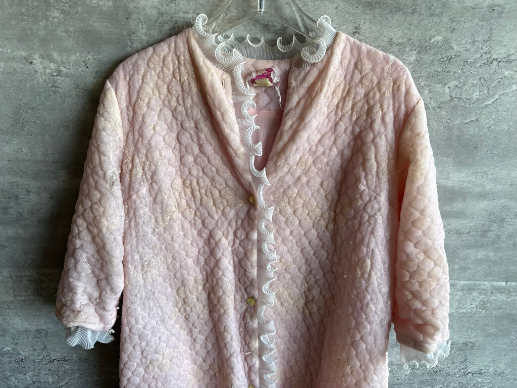 Vintage 1960s Paulette Chicago Pink Quilted Nylon Robe House Dress Size 14