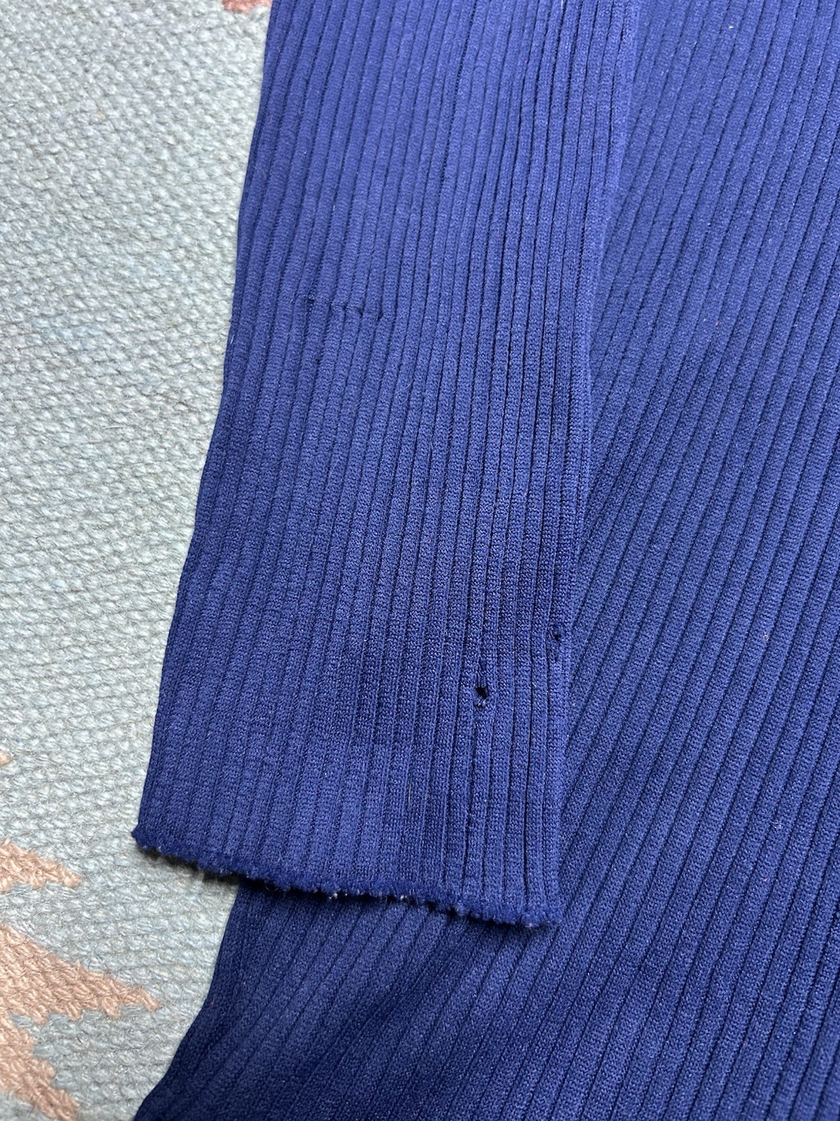Vintage 1970s long sleeve henley t shirt ribbed navy blue polyester women’s S/M