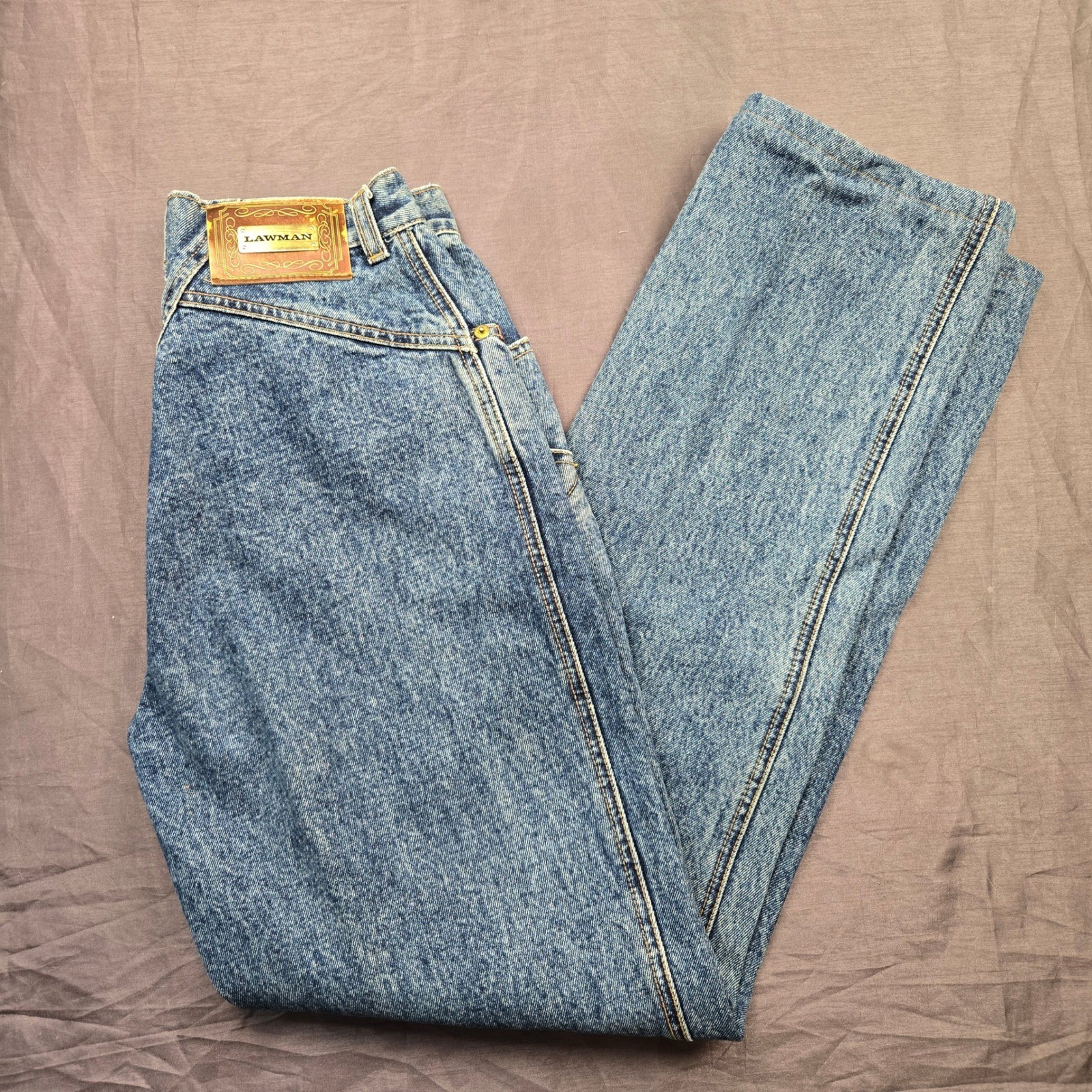 Vintage Lawman Western Jeans Acid Wash High Waist Asymmetrical Double Button 9