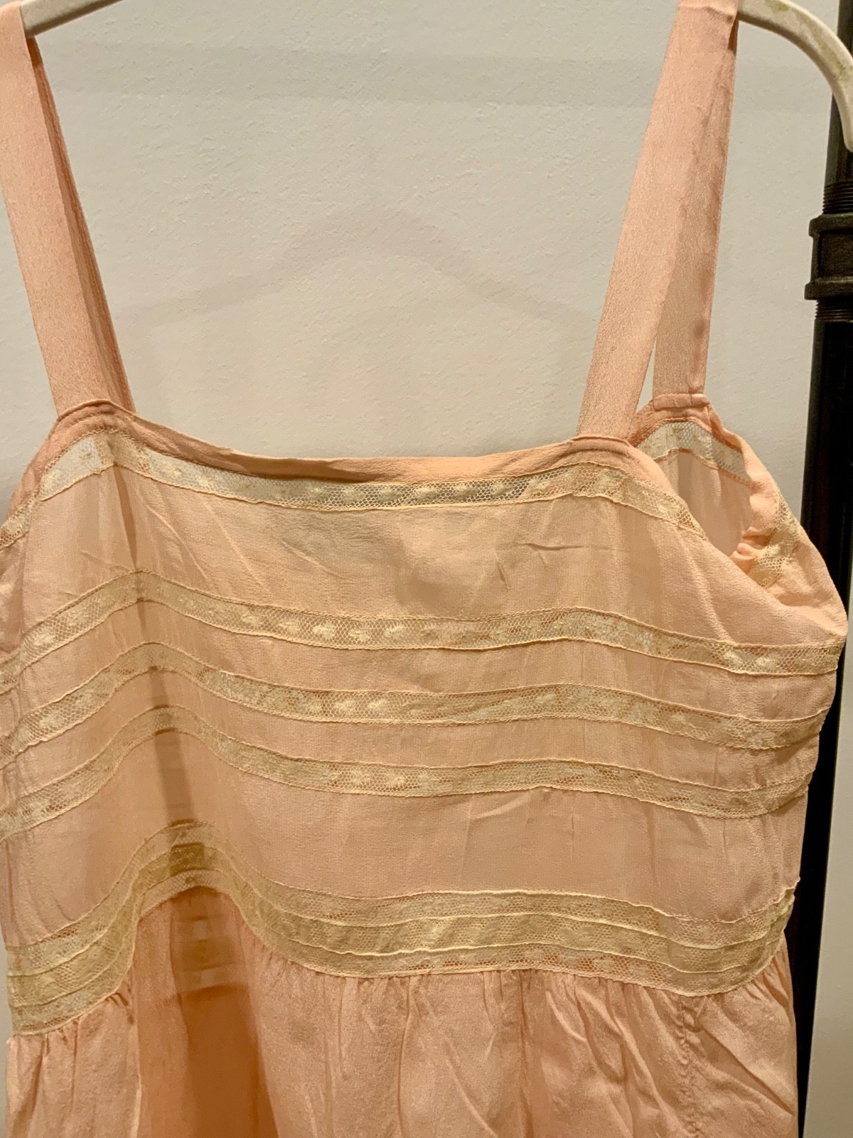 Circa 1912–1918 Blush Pink Silk Chiffon Teddy with Antique Lace – Edwardian Silk
