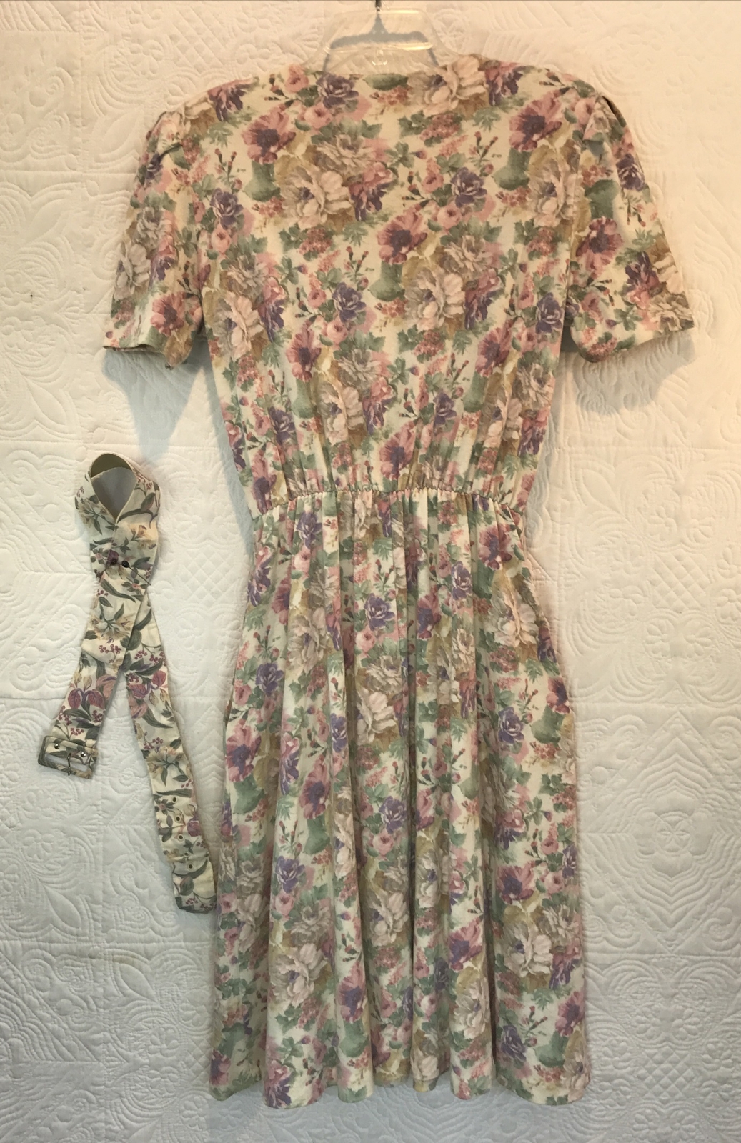 Vintage Champagne West Grannycore pearl button lace floral dress sz 12