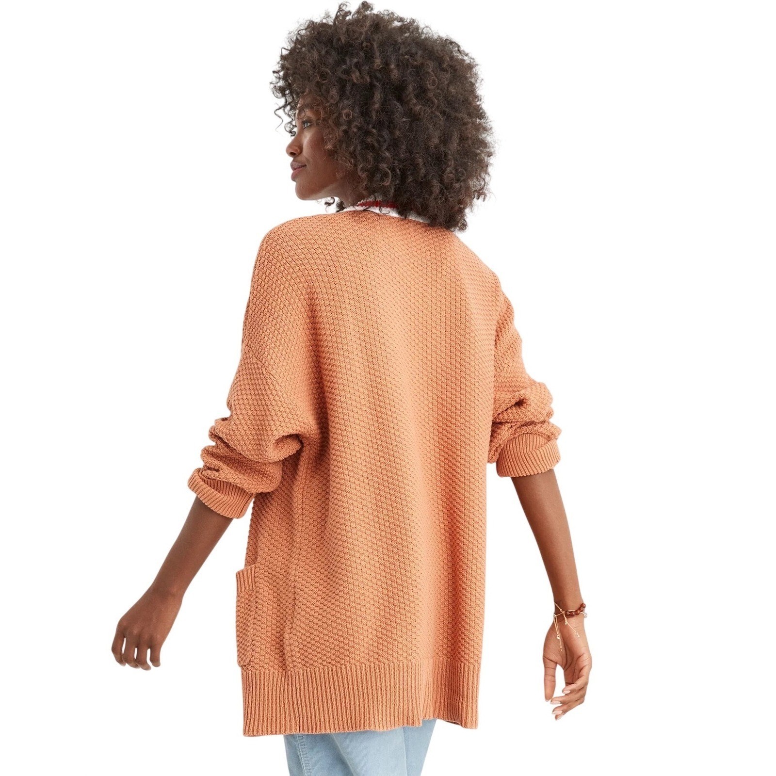 Aerie Rust Orange Knit Cardigan Varsity Style Patch XS Oversized Cotton