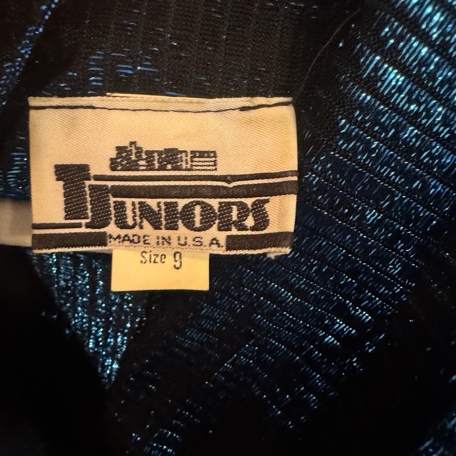 Vintage TJuniors Size 9 Peplum Blue And Black Knee Length Dress