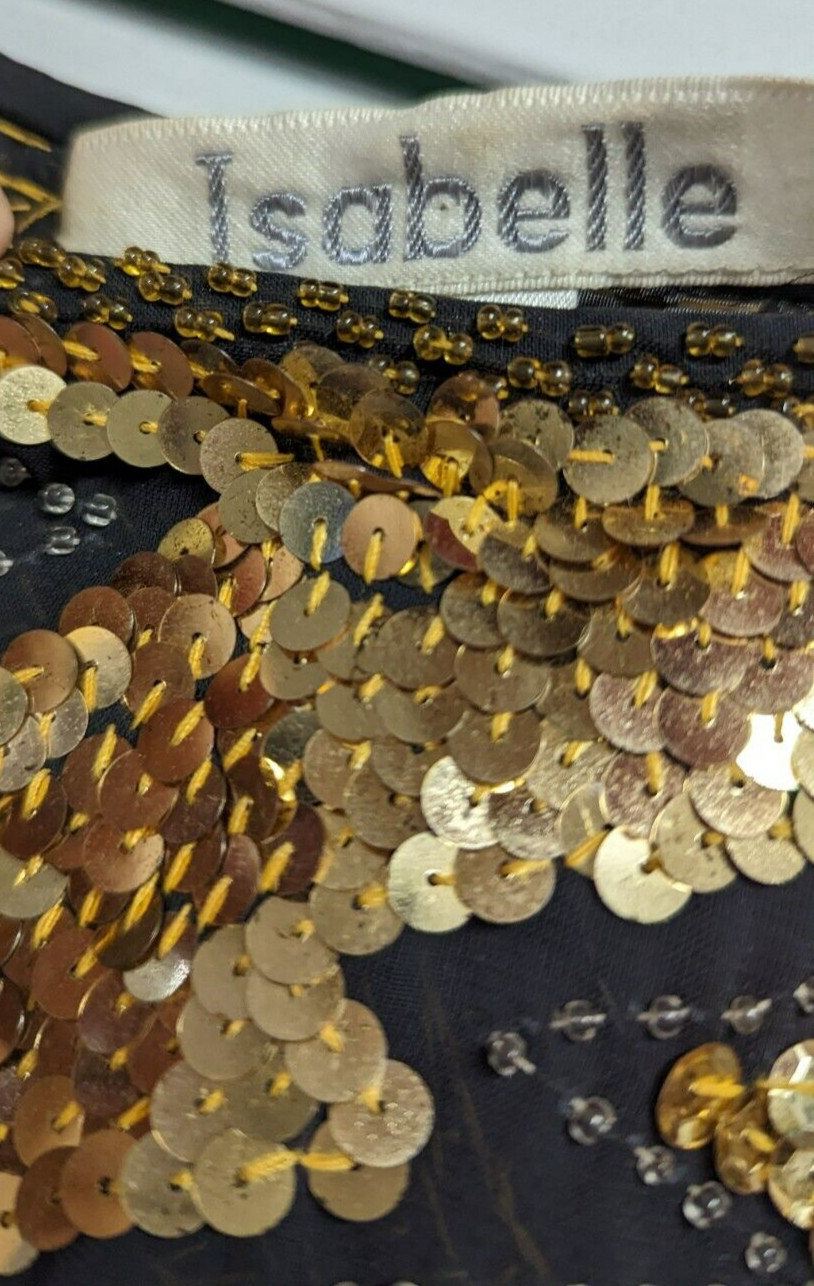 Elaborate Vintage Used Women’s ISABELLE Designer Sequins Blouse Medium Size