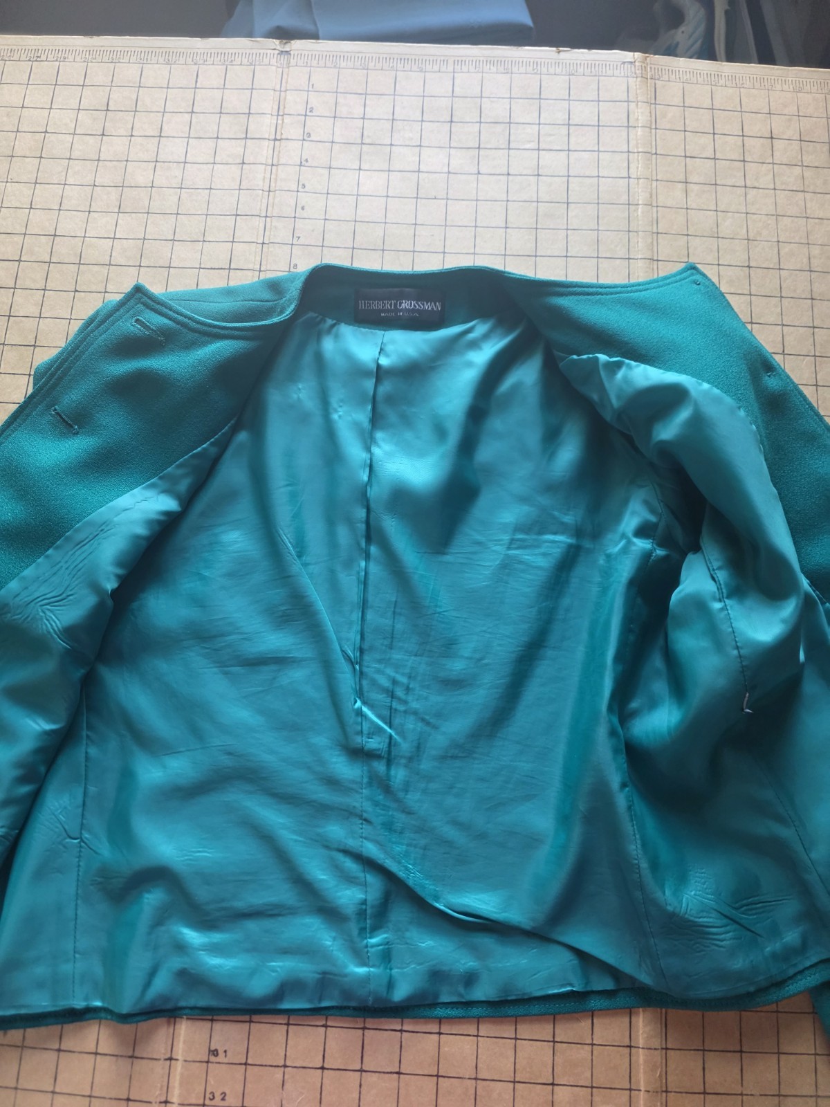 VTG Herbert Grossman Talbots Teal Green 100% Wool Skirt Suit Set Sz 14 Fits M/L