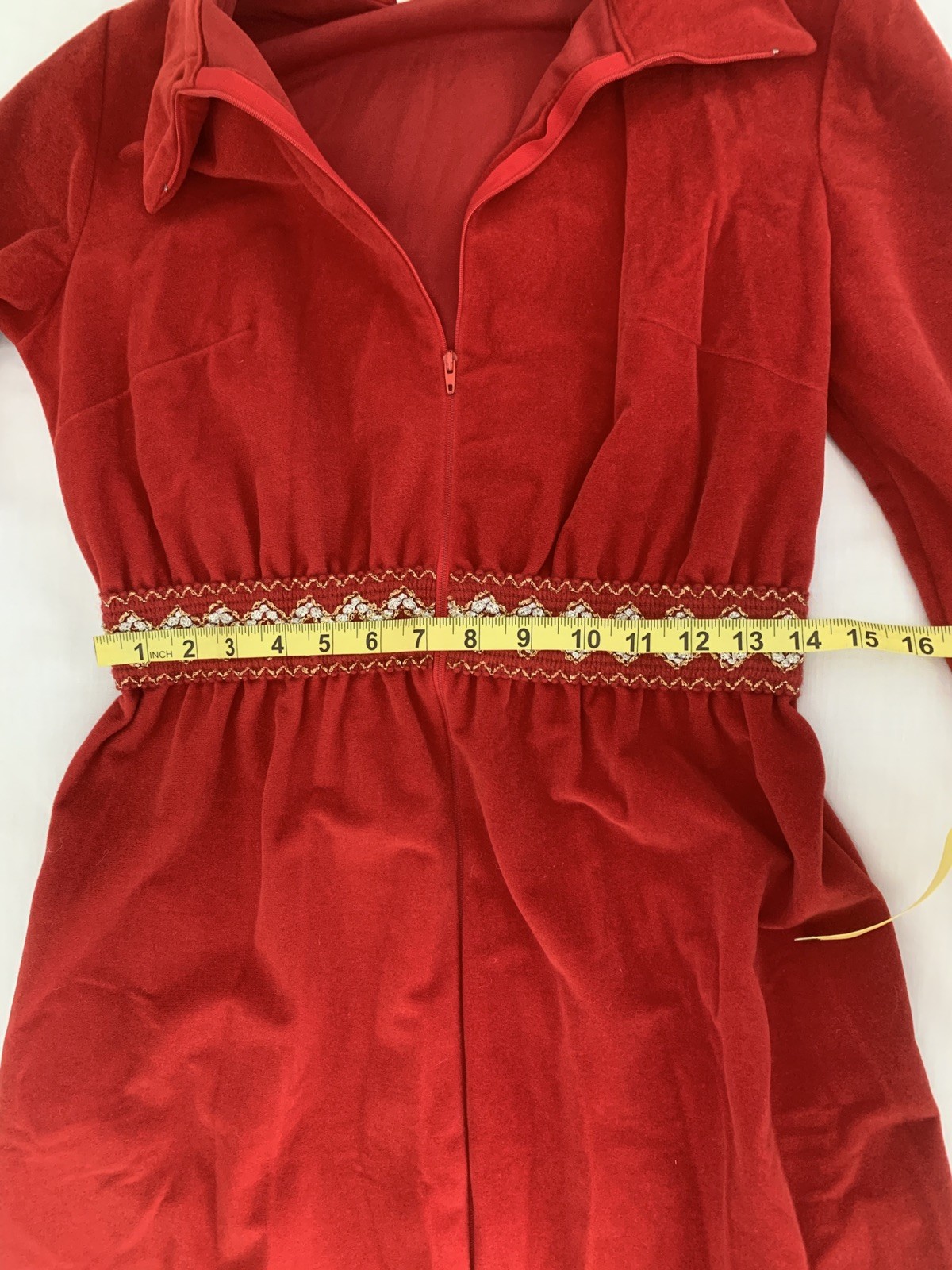 VTG 70s Gossard Red Velvet Maxi Dress Hostess Gown Embroidered Petite S