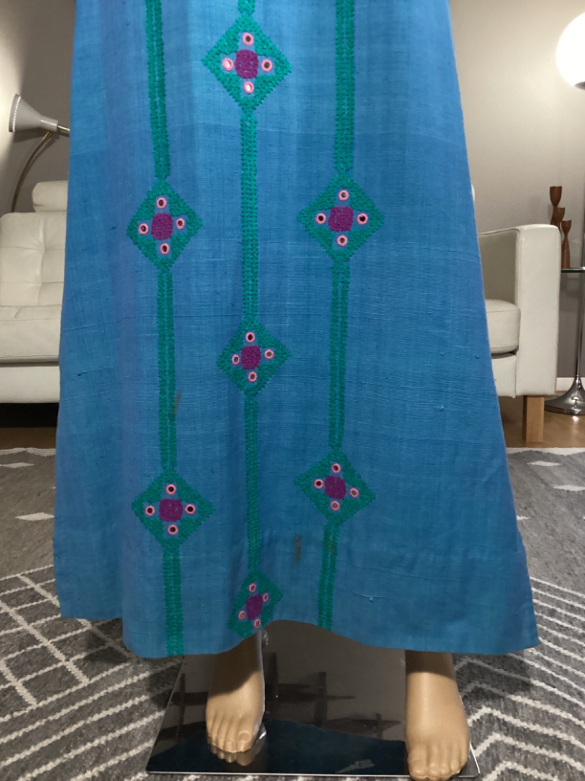 Vintage 60’s 70’s Pakistani Cotton Embroidered Maxi India Dress Hippie Boho