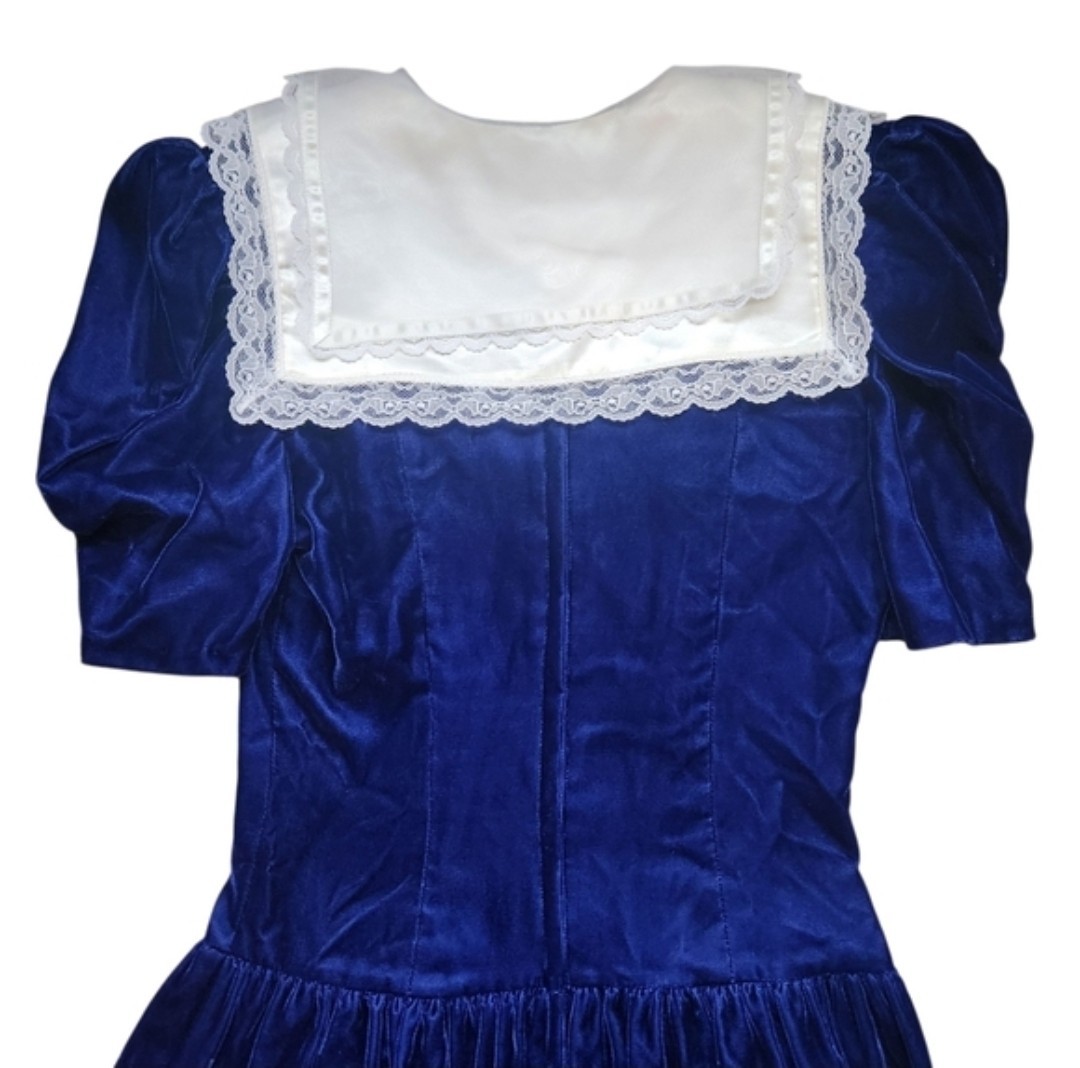 Vintage Gunne Sax By Jessica McClintock 70’s 80’s Dress Blue Velvet Size Small 5