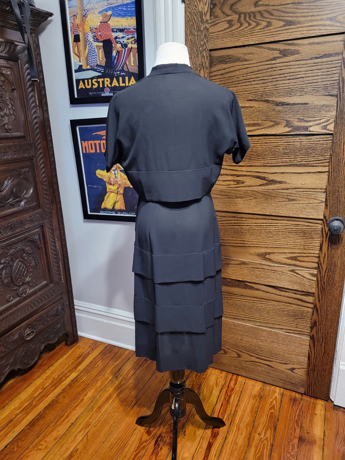 Vintage 1940s Black Rayon Dress – Excellent Condition – Size S
