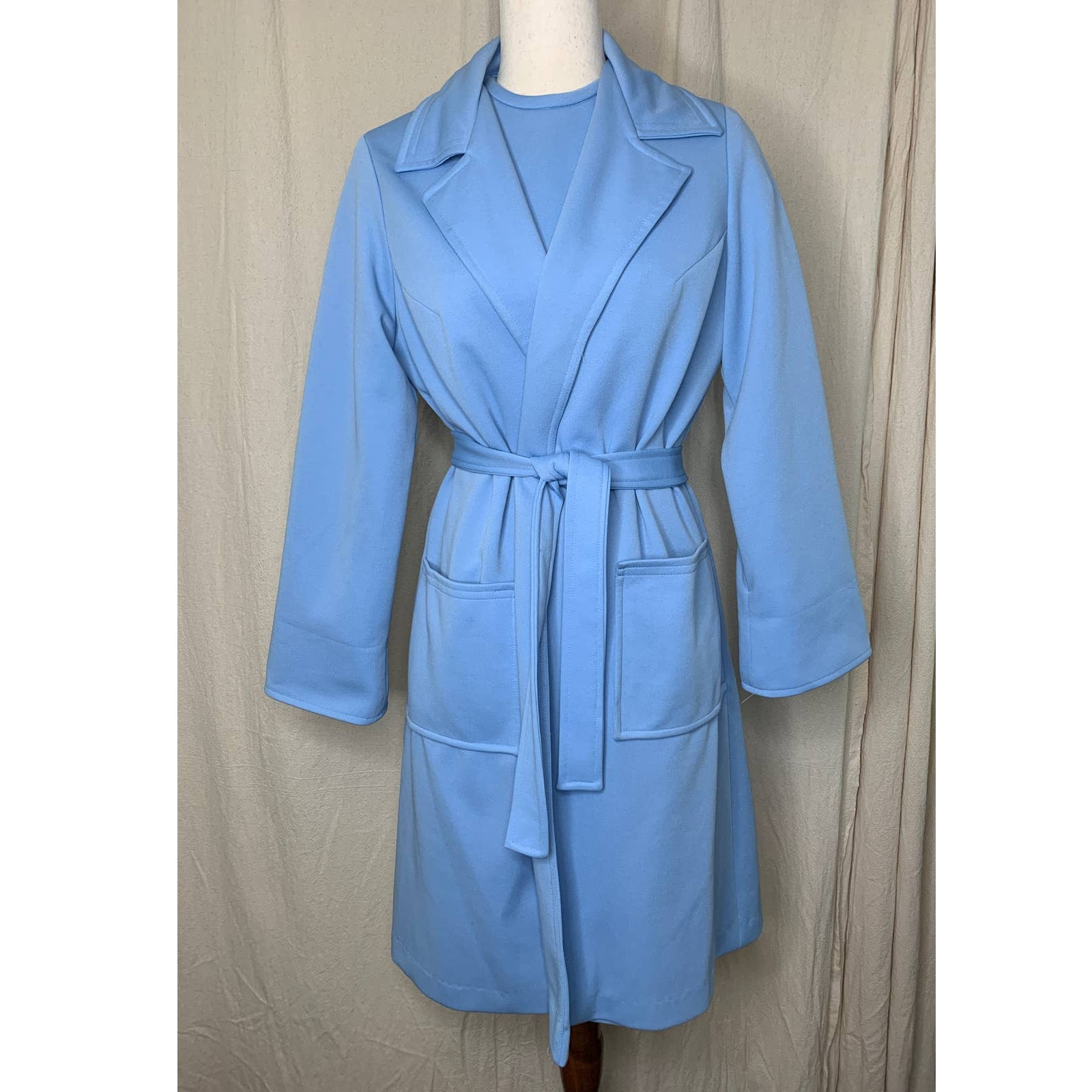 1960s Mod Monochrome Blue Hostess Jackie Kennedy Modest Dress Jacket Set M