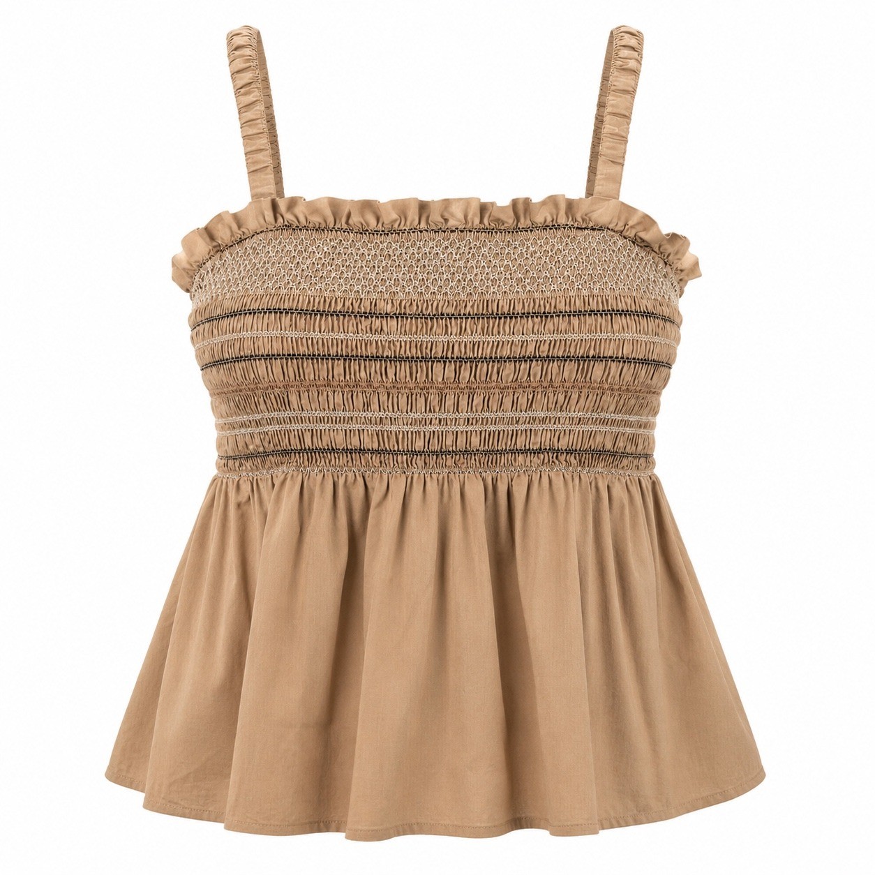 Smocked tank Top Tan Ruffle Small NWT Cottagecore summer boho girly peplum