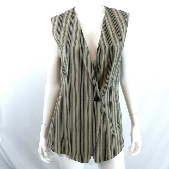 Jacqueline Ferrar Women Sleeveless Top Size 4 Striped Vintage Vest Long