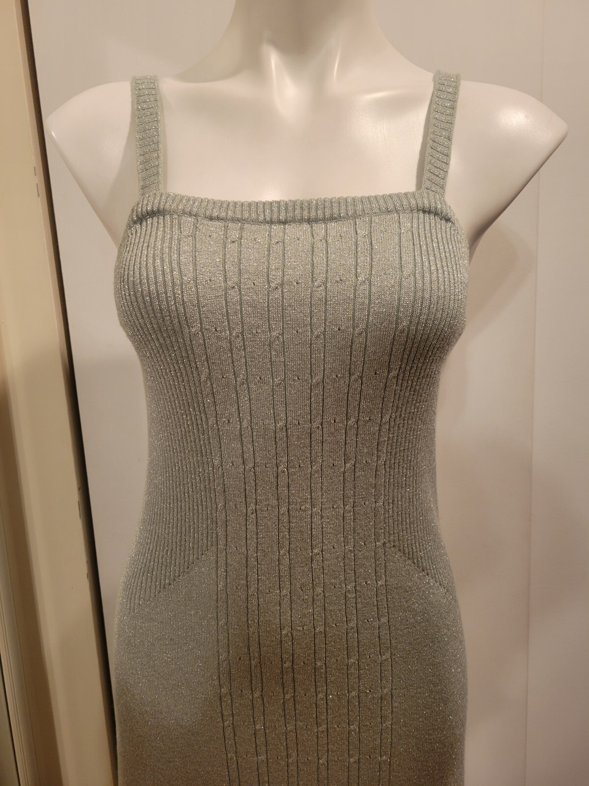 70’s VTG 2pc Wool & Metallic Yarn Knit Maxi Dress & Cover SzMed Unbranded