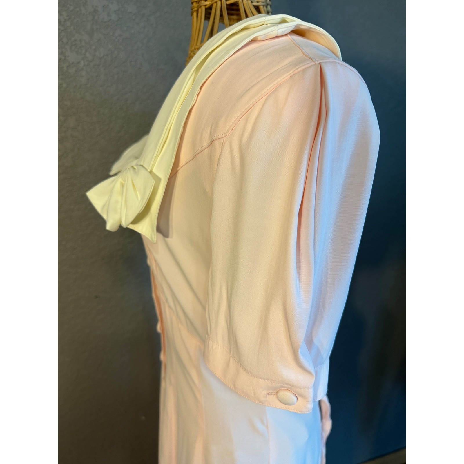 Vtg Karen Alexander 8 Pink Sailor Collar Maxi Dress Bows Button up Cottagecore