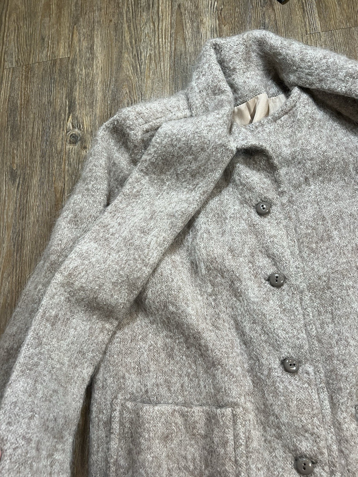 Vintage 80s 90s Oversized Mohair Trench Coat ILGWU Union Made USA Beige L/XL