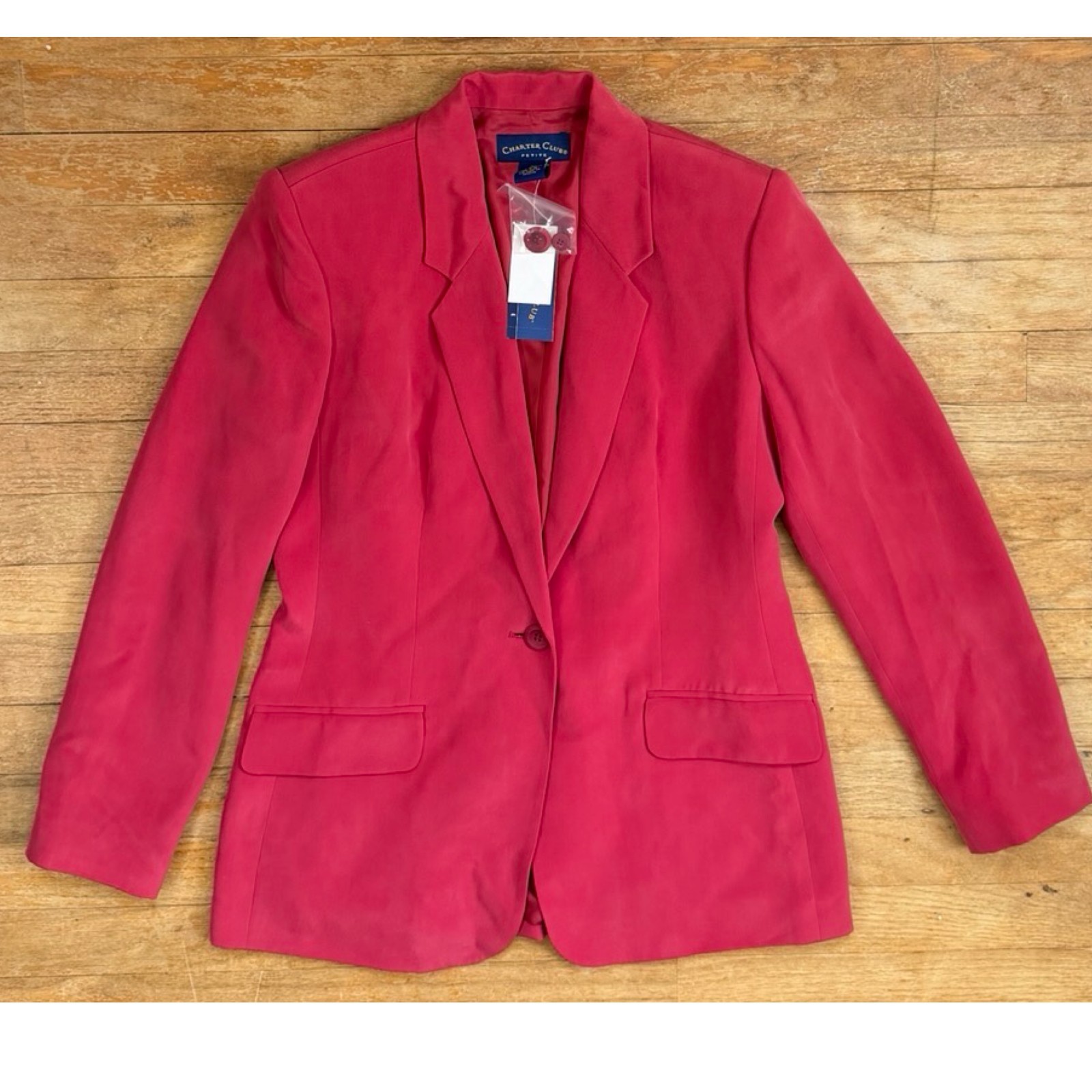 Vintage Deep Pink Silk Blazer Womens Size Small 90s Sport Coat Suit Jacket