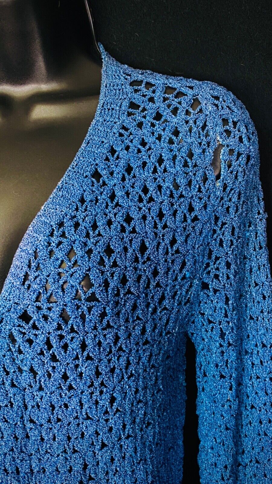 Vintage 1930s blue knit dress set, skirt long sleeve 1940s sweater outfit S M